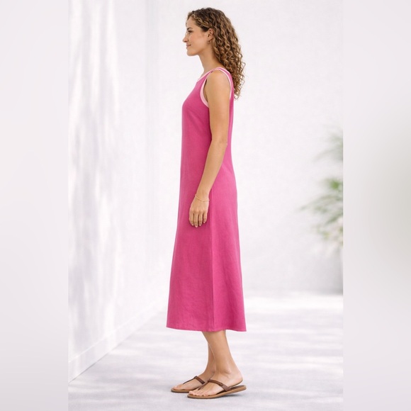 Vintage Talbots Irish Linen Sleeveless Sheath Midi Dress Pink Size 8 - Picture 4 of 16